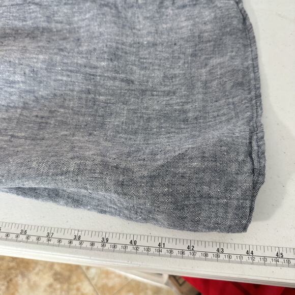 Lands' End 100% Linen Midi Shirt Dress Sz L (14-16) Chambray Blue Pockets Beachy - Picture 9 of 12